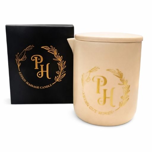 ceramic lotion massage candles with lids in pink jarwith elegant packaging