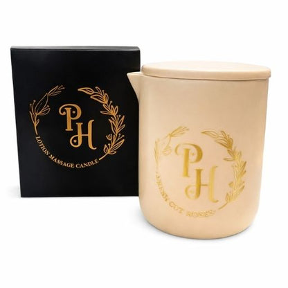 ceramic lotion massage candles with lids in pink jarwith elegant packaging