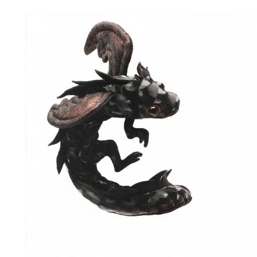 black dragon wristlet hand puppet wrapped around hand on white background