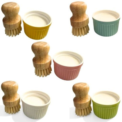 Solid Dish Bar Soap and Brush Set