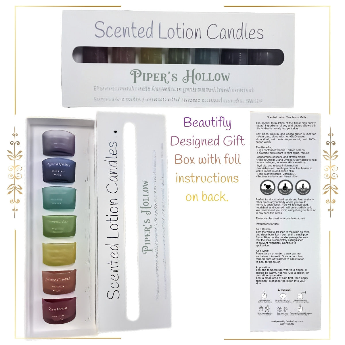 Piper's Hollow scented lotion candle starter set seven tealights in assorted colors